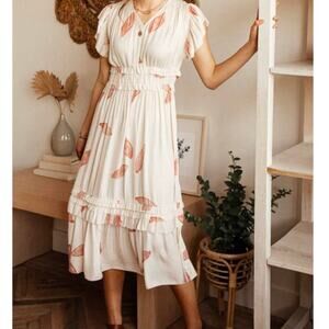 Bohme Cream Tiered Ruffle Midi Dress